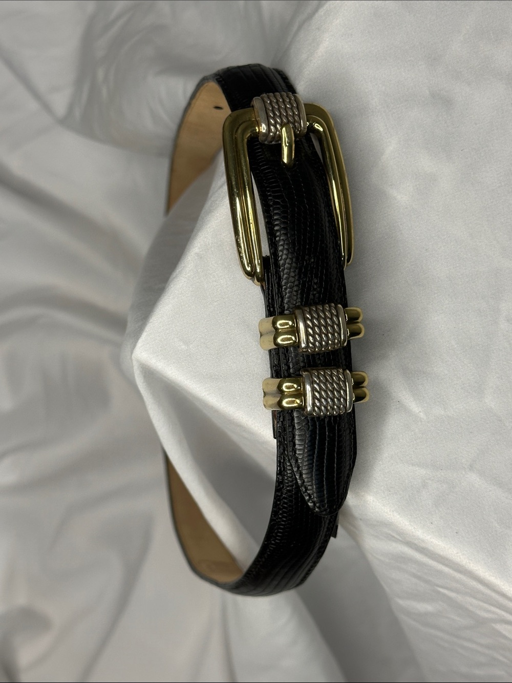 Brighton Classic Black Leather Belt with Gold Hardware